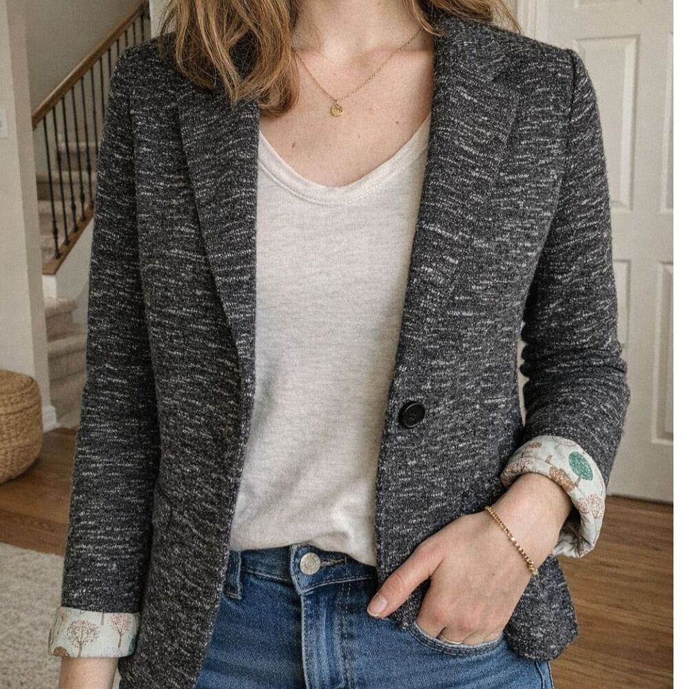 Anthropologie Cartonnier Knit Blazer Jacket – Tree Print Lining – Size XS